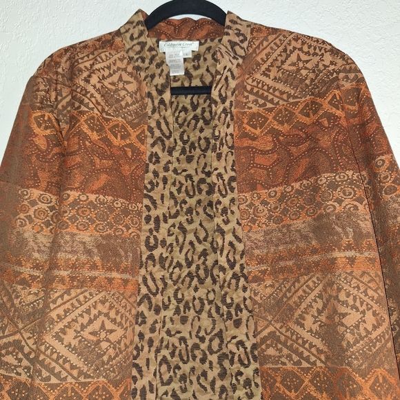 Vintage Coldwater Creek Jacquard Jacket Large Animal Print Open Front Cuffed - Picture 3 of 9